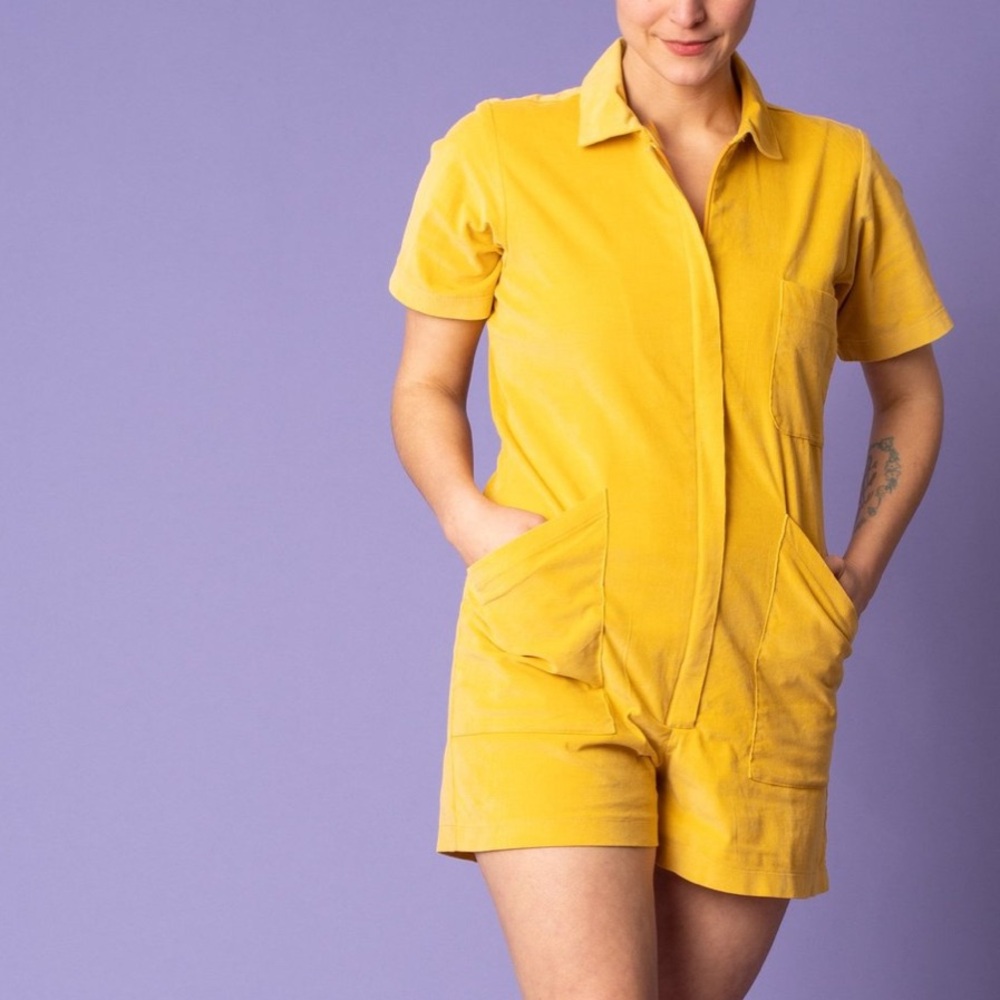 Cameo Yellow Shortall Corduroy Jumpsuit